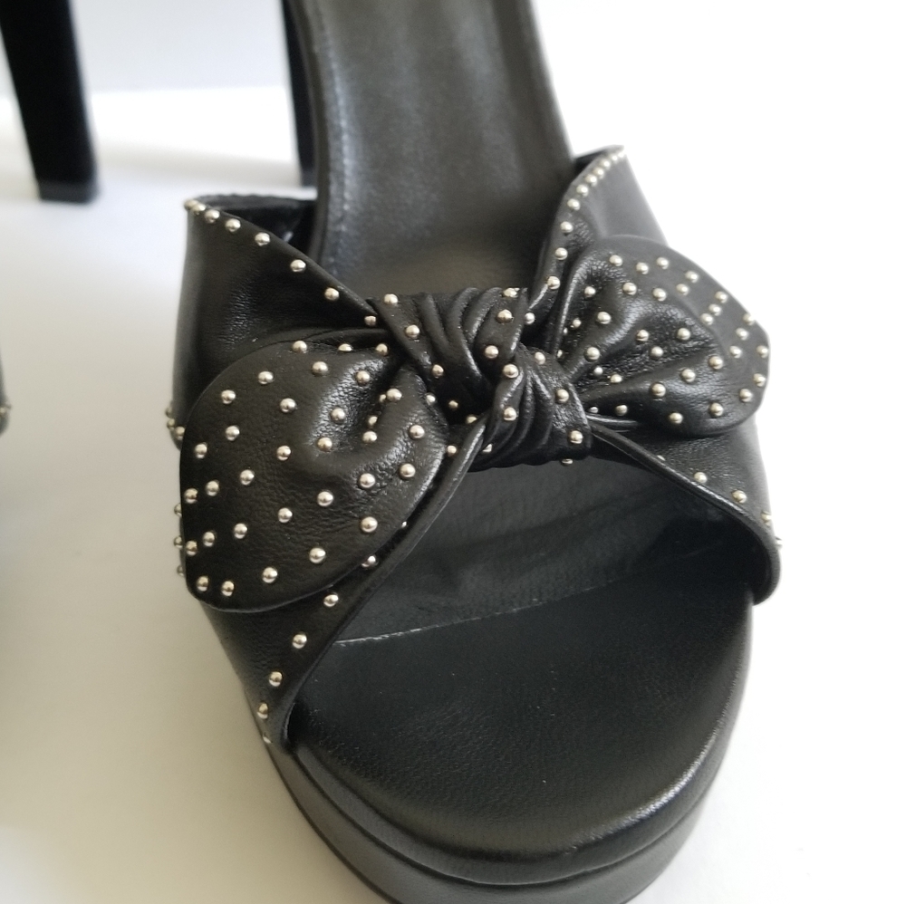 Saint Laurent Leather Metal Studded Platform Sandals Size 39.5 Black - Picture 14 of 15